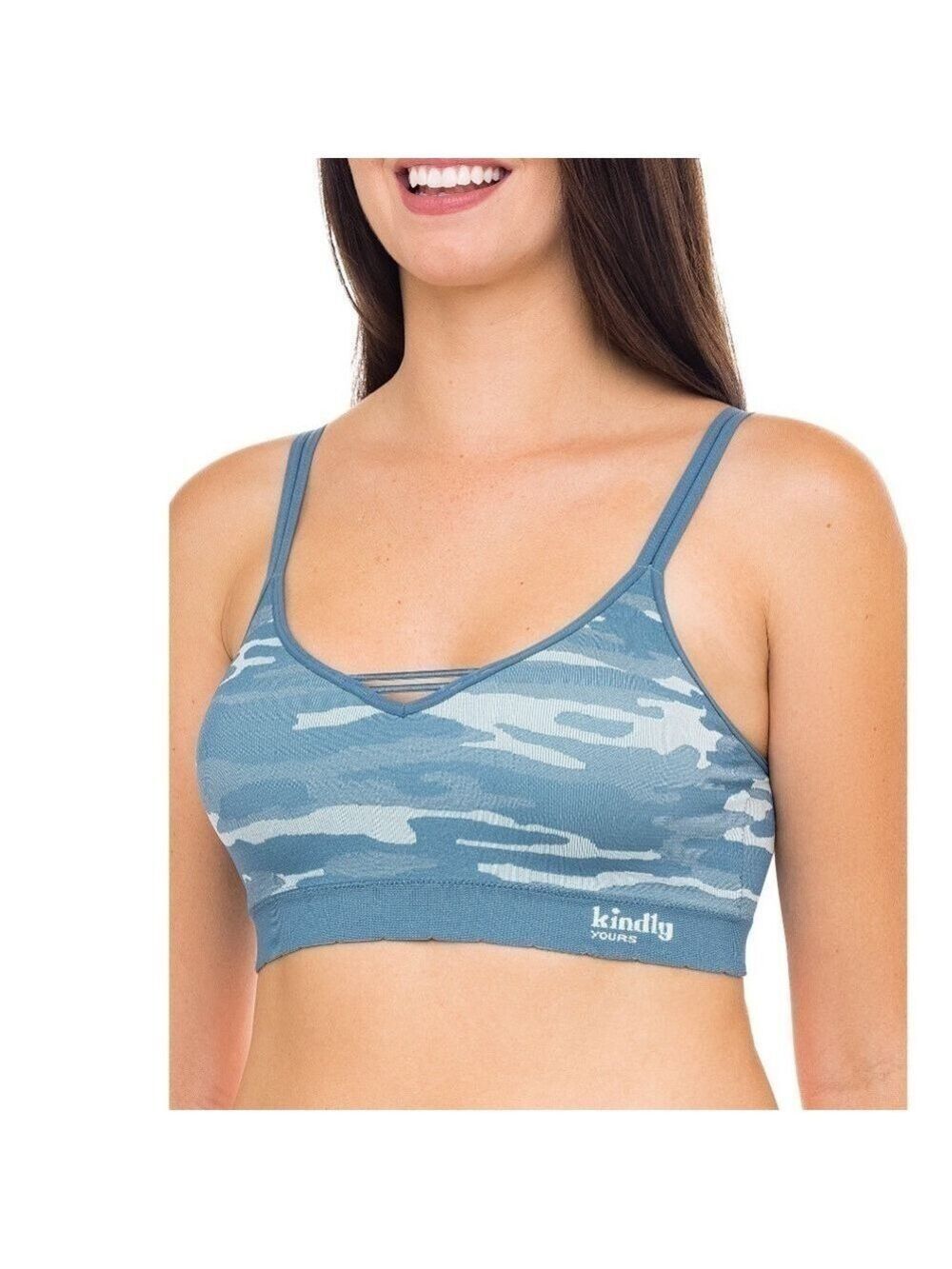 Kindly Yours caged v-neck blue camo sustainable seamless bralette large